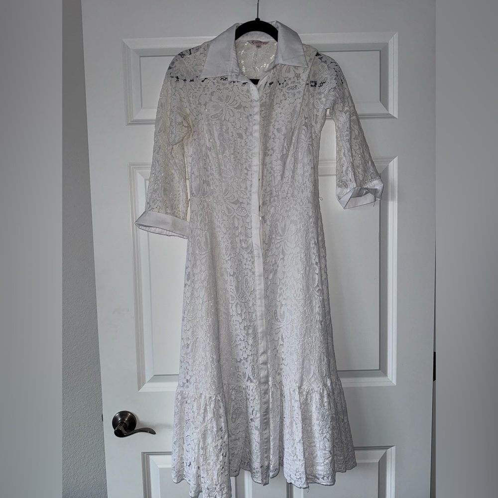 Nanette Lepore White Lace Midi Shirt Dress